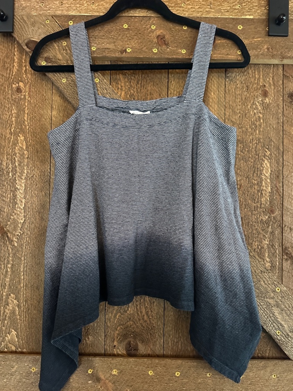 Eileen Fisher Navy Ombre Striped Handkerchief Hem Tank